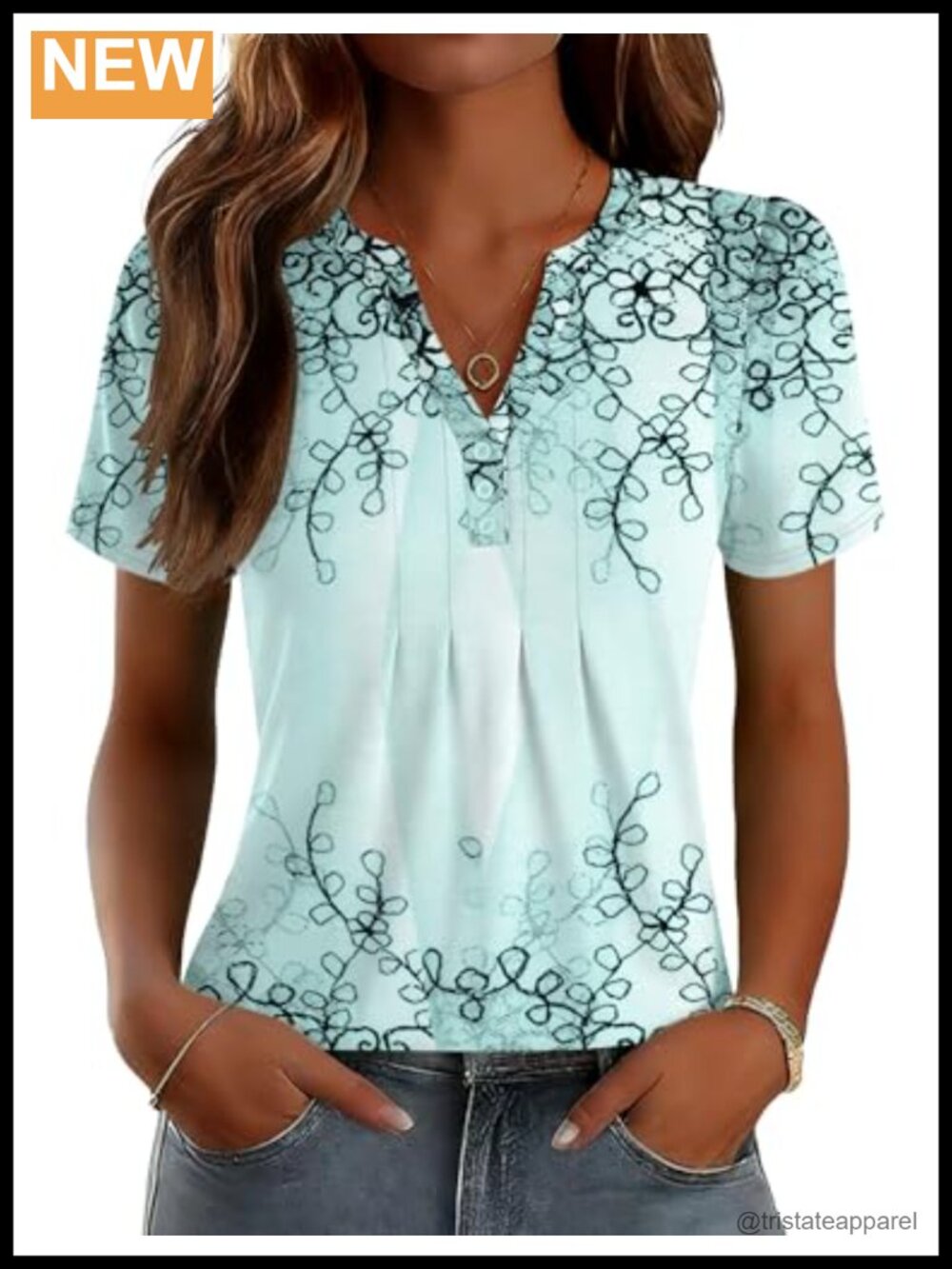 Dressy Casual V Neck Short Sleeve Pleated Blouse Tunic Loose Fit